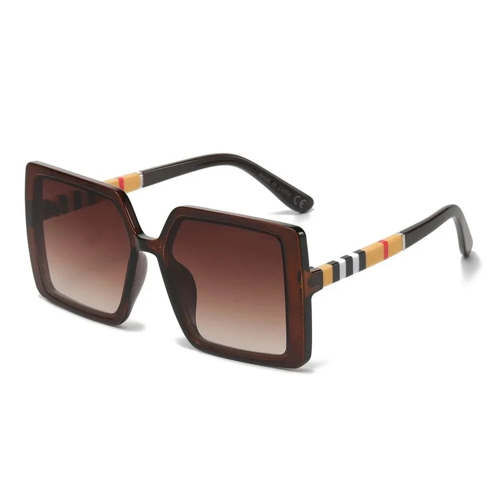 Womens Oversized‎ Square Sunglasses Brown Striped Temple Gradient Lens Fashion